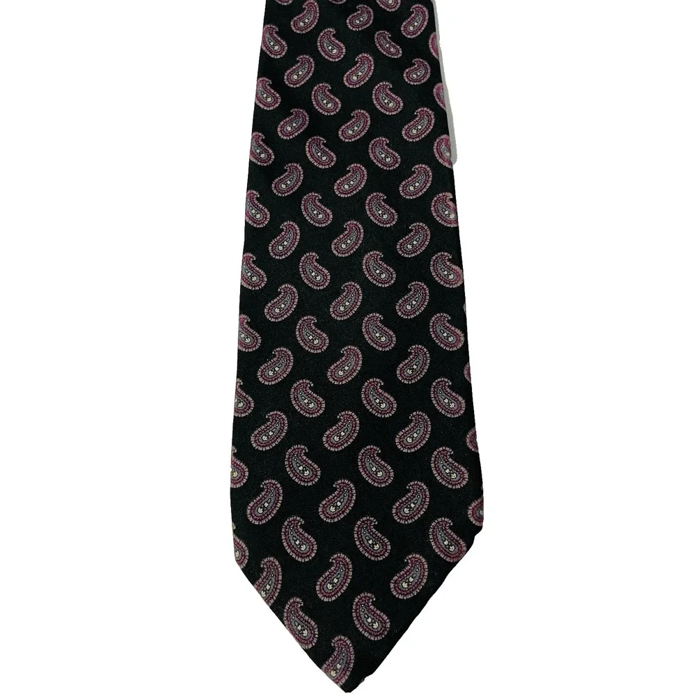 Robert Talbott for Patrick James Silk Tie Black Paisley Pink White Gray 3.5